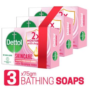 Dettol Soap Skincare Pack of 3 (75gm X 3), 2X Moisturizers with Argan Oil Bathing Bar